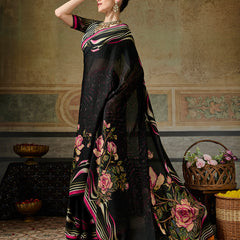Black Georgette Floral Printed Saree sedoracouture