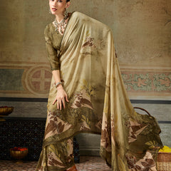 Olive Georgette Floral Printed Saree sedora couture