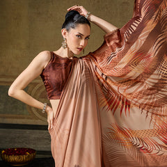 Peach Georgette Floral Printed Saree sedora couture