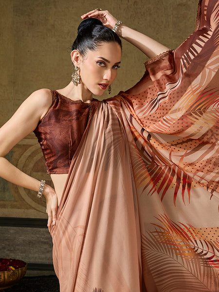 Peach Georgette Floral Printed Saree sedora couture