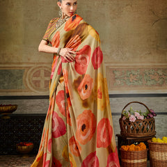 Yellow Georgette Floral Printed Saree sedora couture
