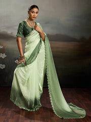 Green Satin Plain Dyed Saree