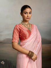 Rose Pink Satin Plain Dyed Saree sedora couture