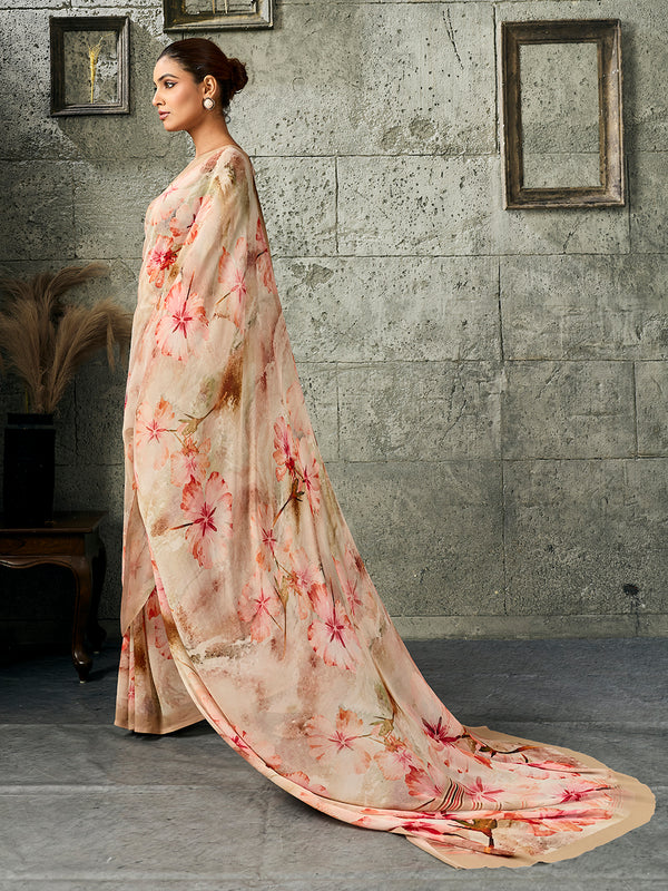Beige Pure Weightless Floral Printed SareeA sedora couture