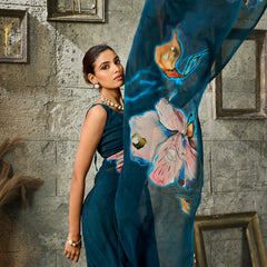 Blue Pure Weightless Floral Printed Saree sedoracouture