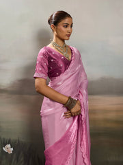 Pink Satin Plain Dyed Saree