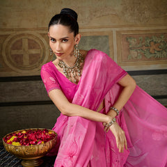 Pink Georgette Floral Printed Saree sedora couture