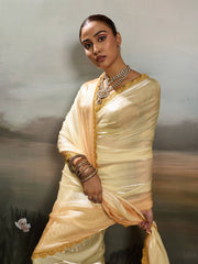 Yellow Satin Plain Dyed Saree sedora couture