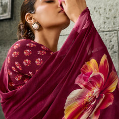 Wine Pure Weightless Floral Printed Saree sedora couture