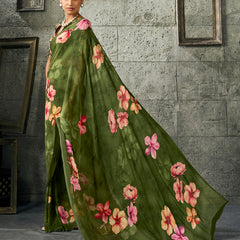 Green Pure Weightless Floral Printed Saree sedoracouture