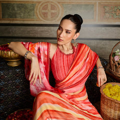Orange Georgette Abstract Printed Saree sedoracouture