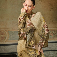 Olive Georgette Floral Printed Saree sedora couture