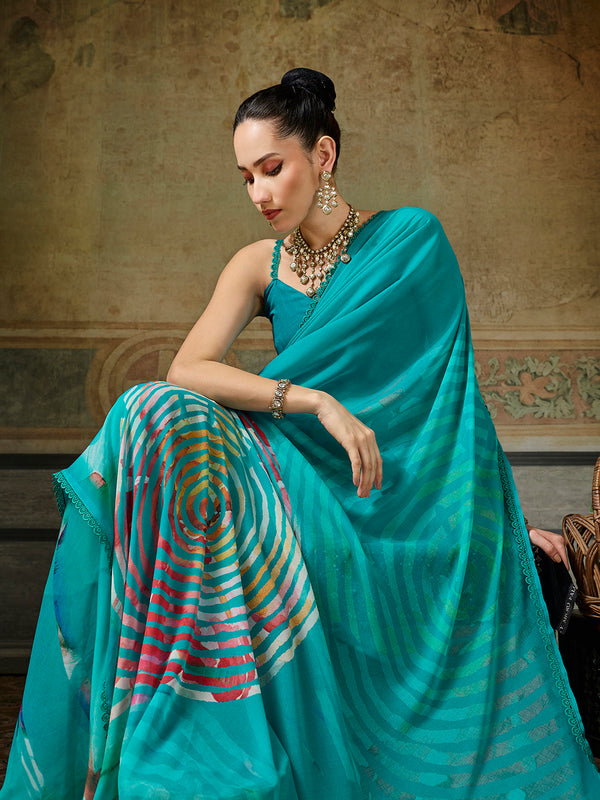 Blue Georgette Floral Printed Saree sedoracouture