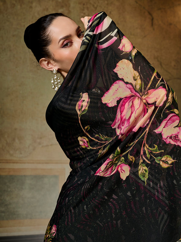 Yellow Georgette Floral Printed Saree (Copy) sedora couture