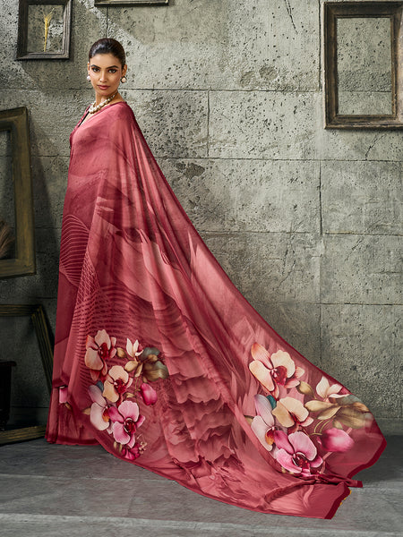 Maroon Pure Weightless Floral Printed Saree sedora couture