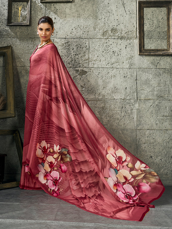 Maroon Pure Weightless Floral Printed Saree sedora couture