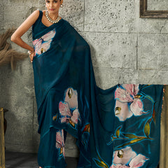Blue Pure Weightless Floral Printed Saree sedoracouture