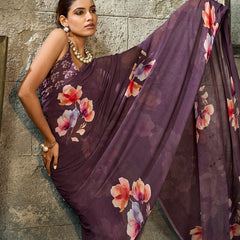 Dark Purple Pure Weightless Floral Printed Saree sedoracouture