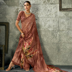 Brown Pure Weightless Floral Printed Saree sedora couture