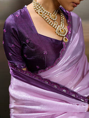 Pink Satin Plain Dyed Saree