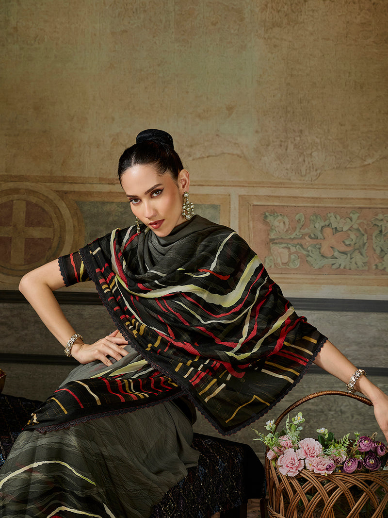 Black Georgette Abstract Printed Saree sedora couture