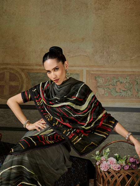 Black Georgette Abstract Printed Saree sedora couture