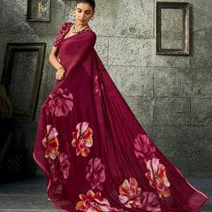 Wine Pure Weightless Floral Printed Saree sedora couture