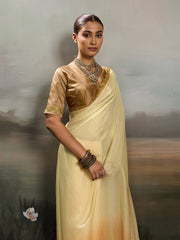 Yellow Satin Plain Dyed Saree sedora couture