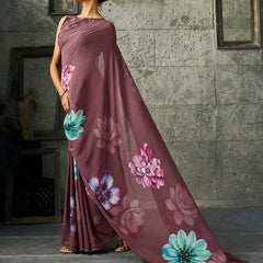Dusty Purple Georgette Floral Saree sedora couture
