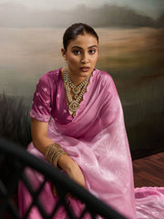 Pink Satin Plain Dyed Saree