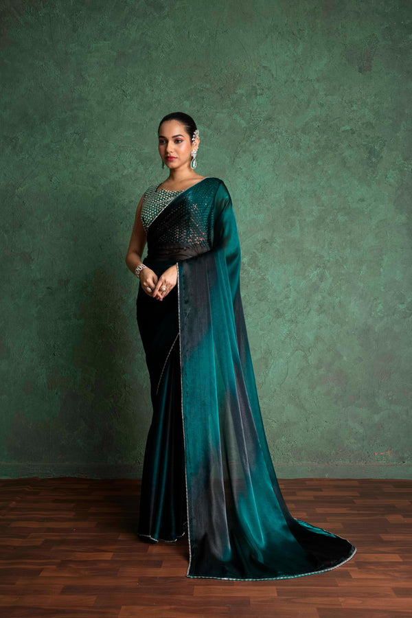 Graceful Green Saree with Embroidered Border sedoracouture