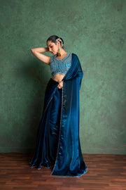 Chic Blue Saree with Creative Embroidery