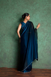 Chic Blue Saree with Creative Embroidery