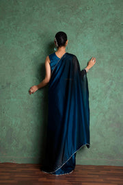 Chic Blue Saree with Creative Embroidery