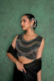 Elegant Black Saree with Delicate Embroidery