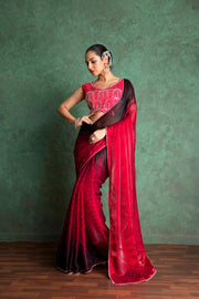 Luxe Red Saree with Artistic Embroidery