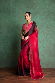 Luxe Red Saree with Artistic Embroidery