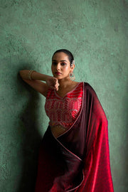 Luxe Red Saree with Artistic Embroidery