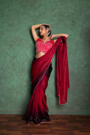 Luxe Red Saree with Artistic Embroidery