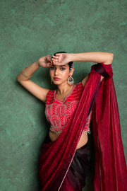 Luxe Red Saree with Artistic Embroidery