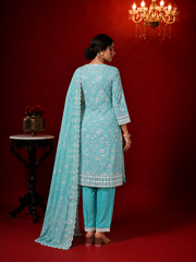 Blue Cotton Lace Work Kurta Set sedoracouture