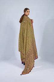 Mustard Chiffon Saree with Maroon Ajrak