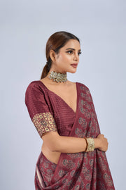 Maroon Chiffon Saree with Grey Ajrak