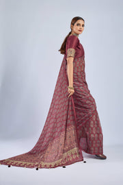 Maroon Chiffon Saree with Grey Ajrak