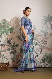 Purple Moss Zari Printed Saree with Casab Zari Border