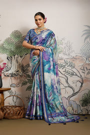 Purple Moss Zari Printed Saree with Casab Zari Border