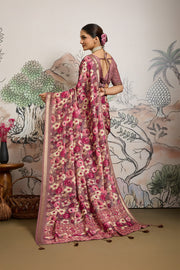 Light Brown Moss Zari Printed Saree with Casab Zari Border