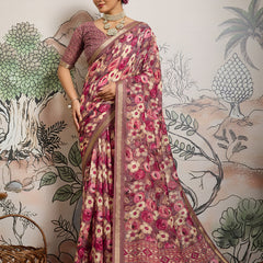Light Brown Moss Zari Printed Saree with Casab Zari Border sedoracouture