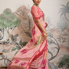 Baby Pink Moss Zari Printed Saree with Casab Zari Border sedoracouture