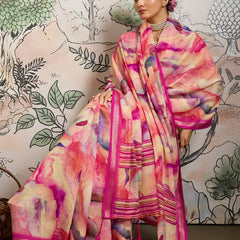 Pink Moss Zari Printed Saree with Casab Zari Border sedoracouture